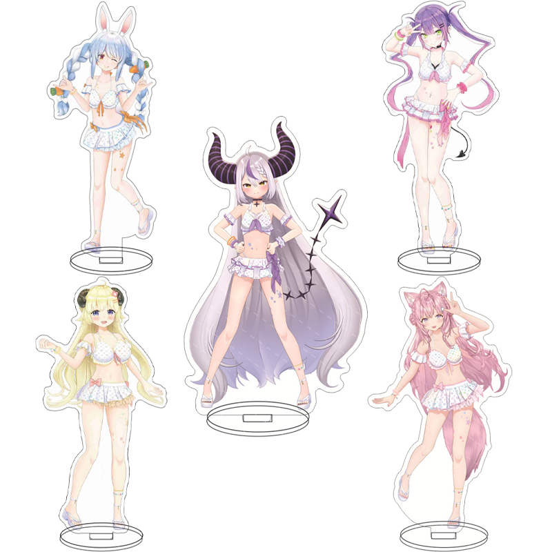 Figma Stand Set - 16cmのアニメ「ホロライブ」シリーズの、白神ふぶき、ネコマタ・オカユ、上田ペコラ、戸窓トワの水着姿のアクリルスタンドフィギュア。コスプレグッズや装飾品、ギフトとしても最適。