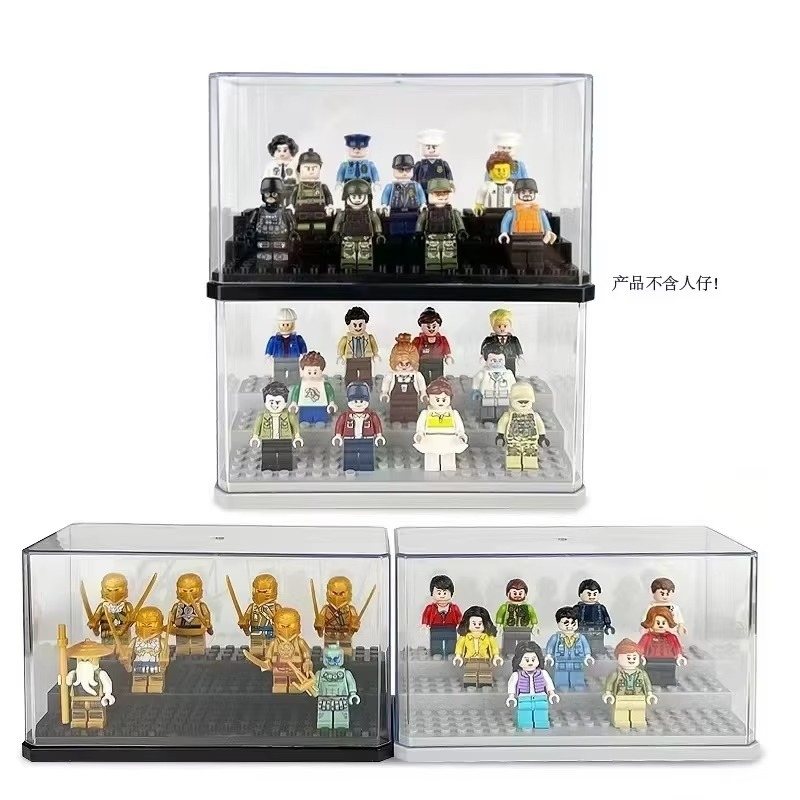 Building Block Mini - アクリル製ミニドール展示ケース。積み重ねて収納できる防塵構造で、レゴのアクティビティドールや玩具のコレクションに最適。