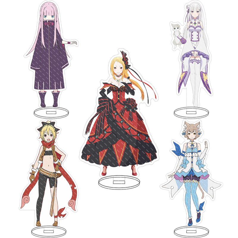 Figma Stand Set - 16cm アニメ『Re:ゼロから始める異世界生活』エミリア、ベアトリス、ナツキ、スバル、パックのアクリルスタンドフィギュア。コスプレグッズ、装飾品、ギフトとして。